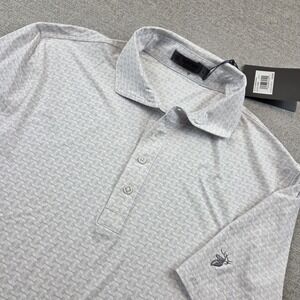 G/Fore Polo Shirt Men's L White All Over Print Golf Performance Stretch NEW